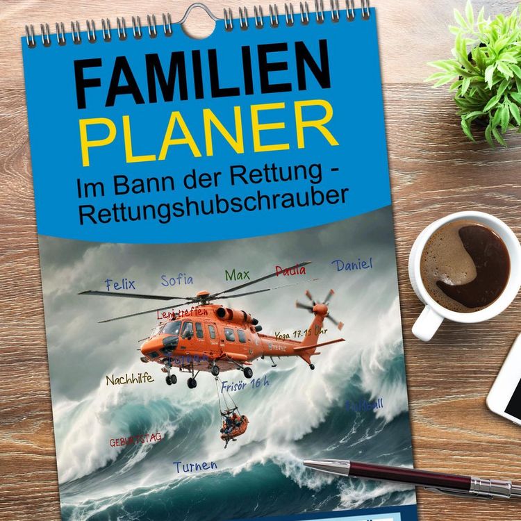 Produktbild: Familienplaner 2026 - Im Bann der Rettung - Rettungshubschrauber mit 5 Spalten (Wandkalender, 21 x 45 cm) CALVENDO