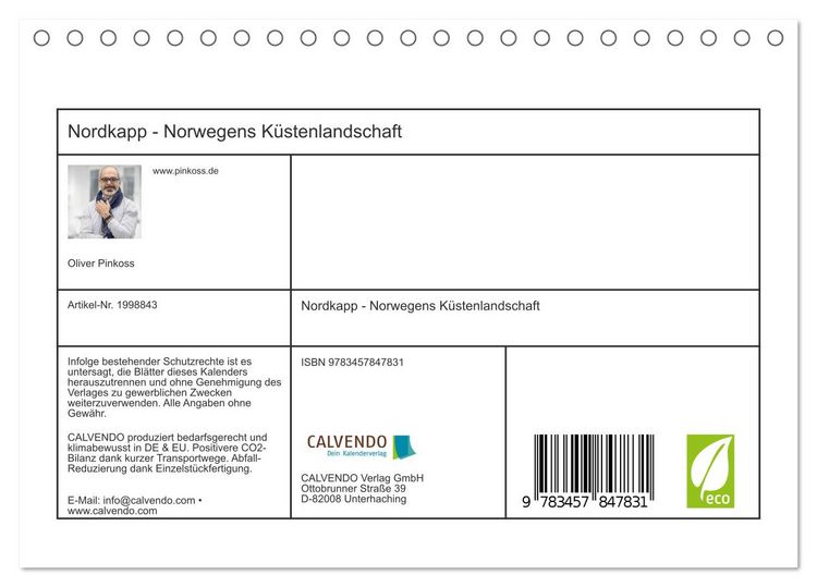 Produktbild: Nordkapp - Norwegens K&uuml;stenlandschaft (Tischkalender 2026 DIN A5 quer), CALVENDO Monatskalender