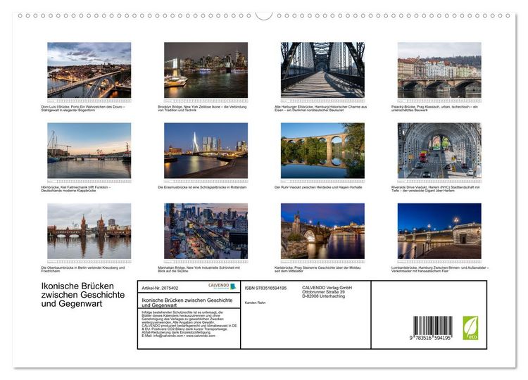 Produktbild: Ikonische Br&uuml;cken zwischen Geschichte und Gegenwart (hochwertiger Premium Wandkalender 2026 DIN A2 quer), Kunstdruck in Hochglanz