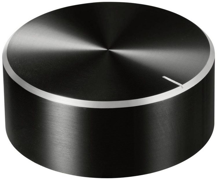 Produktbild: TRU COMPONENTS TC-11696532 Drehknopf mit Knopfmarkierung Schwarz (&Oslash; x H) 48 mm x 19 mm Aluminium, Plastik 1 St.