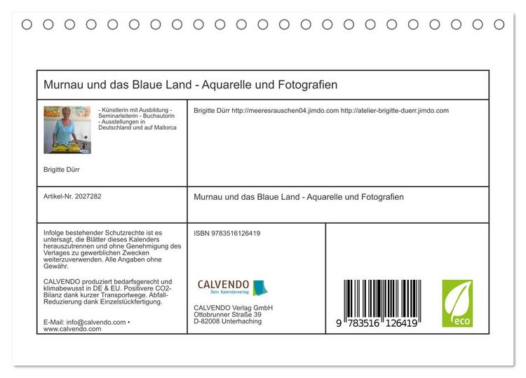 Produktbild: Murnau und das Blaue Land - Aquarelle und Fotografien (Tischkalender 2026 DIN A5 quer), CALVENDO Monatskalender