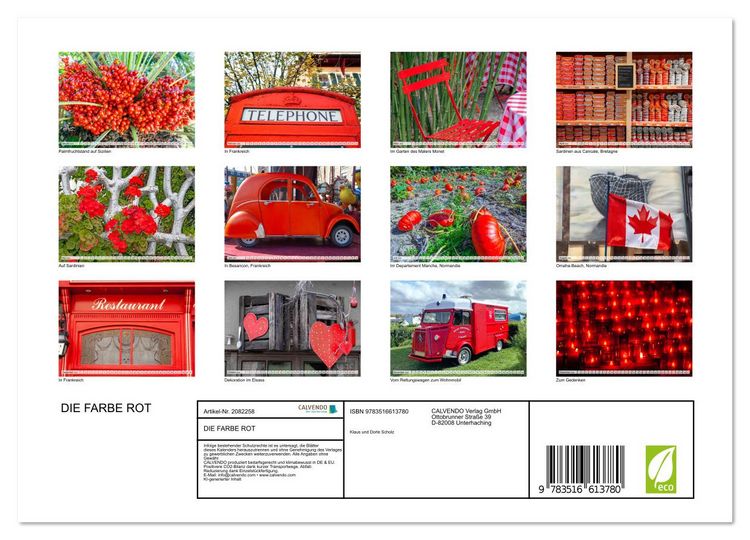 Produktbild: DIE FARBE ROT (Wandkalender 2026 DIN A4 quer), CALVENDO Monatskalender