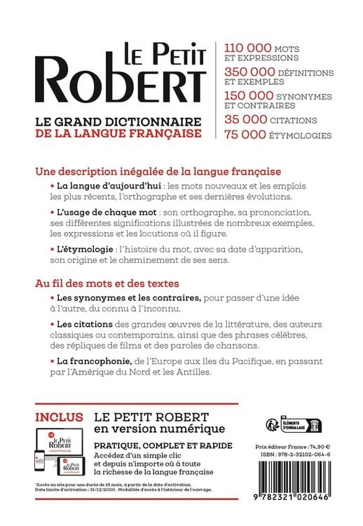 Produktbild: Le Petit Robert de la Langue Francaise et sa version numerique - 2027