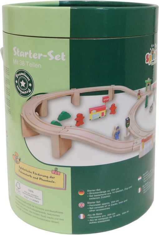 Produktbild: SpielMaus Holz Holzeisenbahn in Trommel, 38-teilig