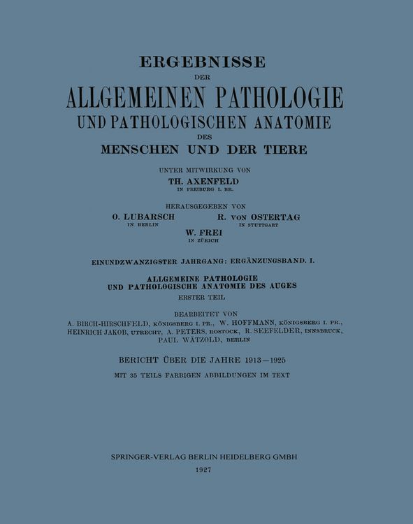 Produktbild: Ergebnisse der Allgemeinen Pathologie und Pathologischen Anatomie des Menschen und der Tiere