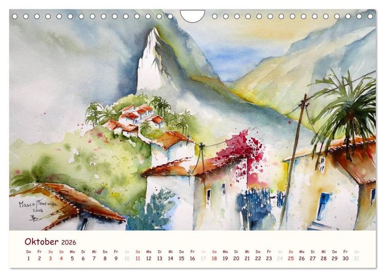 Produktbild: Lanzarote und Teneriffa - Aquarelle (Wandkalender 2026 DIN A4 quer), CALVENDO Monatskalender