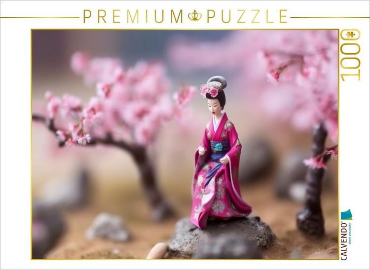 Produktbild: CALVENDO Puzzle Geisha zur Kirschbl&uuml;te - in Miniatur | 1000 Teile Lege-Gr&ouml;&szlig;e 64x48cm Foto-Puzzle f&uuml;r gl&uuml;ckliche Stunden