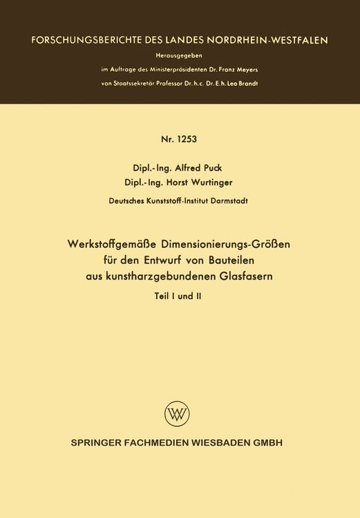 Produktbild: Werkstoffgem&auml;&szlig;e Dimensionierungs-Gr&ouml;&szlig;en f&uuml;r den Entwurf von Bauteilen aus kunstharzgebunen Glasfasern