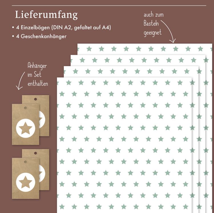Produktbild: Geschenkpapier-Set Sterne (mint-gr&uuml;n, wei&szlig;)