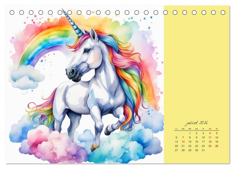 Produktbild: Les licornes (Calendrier de bureau 2026 DIN A5 vertical), CALVENDO calendrier mensuel
