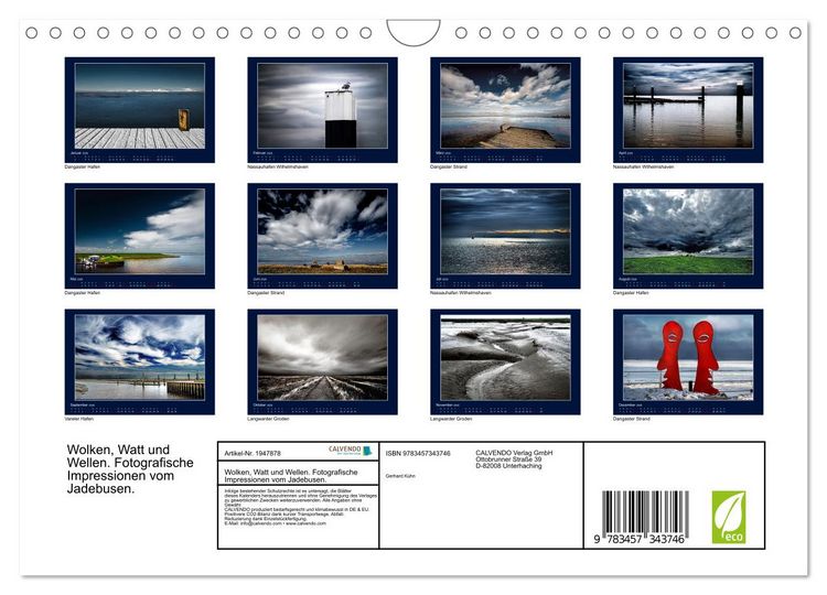 Produktbild: Wolken, Watt und Wellen. Fotografische Impressionen vom Jadebusen. (Wandkalender 2026 DIN A4 quer), CALVENDO Monatskalender