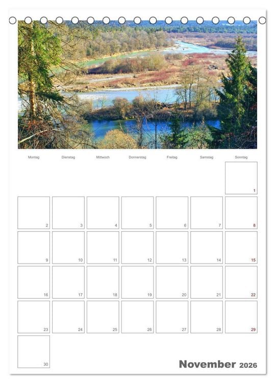 Produktbild: Alpenfl&uuml;sse - Ammer, Isar, Lech und Loisach (Tischkalender 2026 DIN A5 hoch), CALVENDO Monatskalender