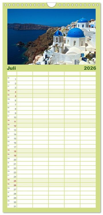 Produktbild: Familienplaner 2026 - Santorin - Perle der Kykladen mit 5 Spalten (Wandkalender, 21 x 45 cm) CALVENDO