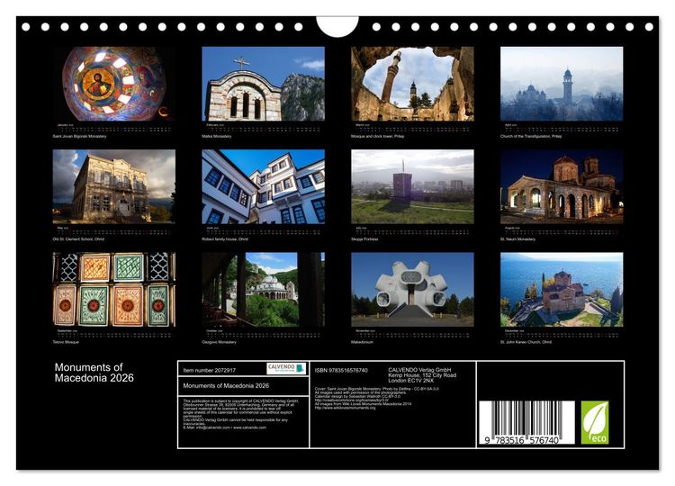 Produktbild: Monuments of Macedonia 2026 (Wall Calendar 2026 DIN A4 landscape), CALVENDO 12 Month Wall Calendar