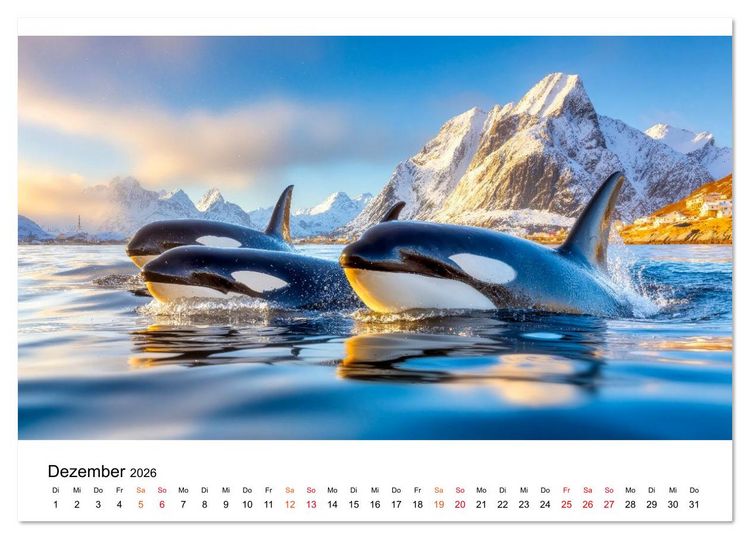 Produktbild: Orcas - ein Jahr voller Meer (Tischkalender 2026 DIN A5 quer), CALVENDO Monatskalender