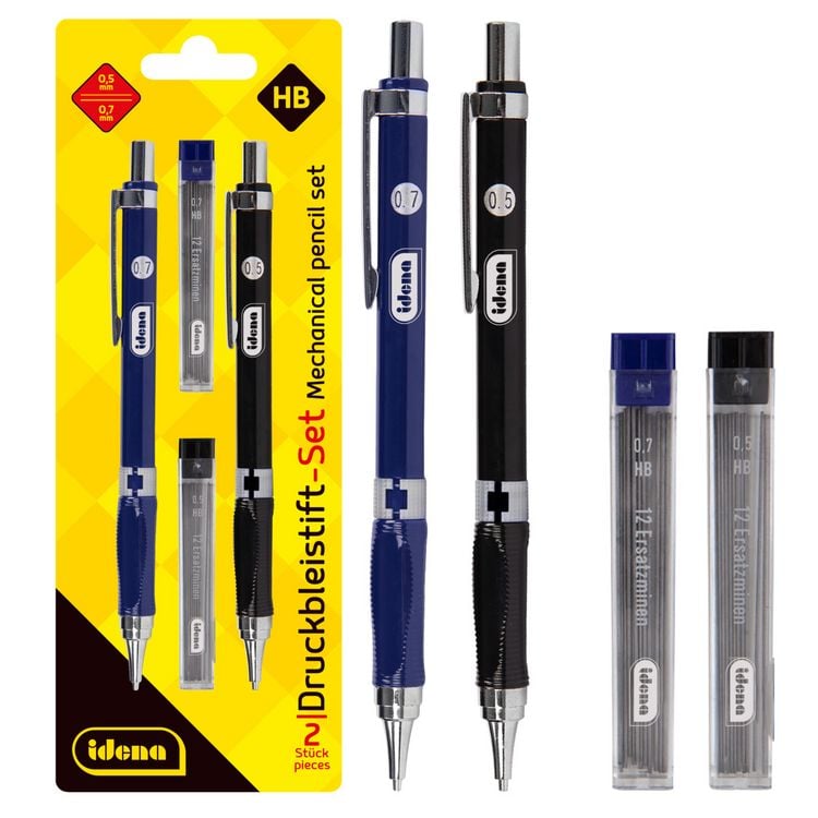 Produktbild: Idena Druckbleistift mit Radiergummi und Refills blau schwarz 0,5/0,7mm 2 St&uuml;ck