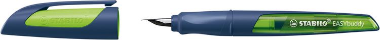 Produktbild: STABILO Schulf&uuml;ller mit Standard-Feder M -   EASYbuddy Twilight Sky in stahlblau/limette - Schreibfarbe blau (l&ouml;schbar) - Einzelstift - inkl. Patrone