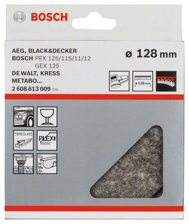 Produktbild: Bosch Accessories 2608613009 Polierfilz f&uuml;r Exzenterschleifer, weich, Klett, 128 mm, 1er-Pack 1 St.