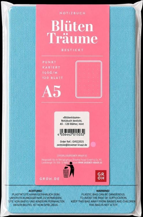 Produktbild: Bl&uuml;tentr&auml;ume Notizbuch bestickt, A5 - 240 Seiten, mint