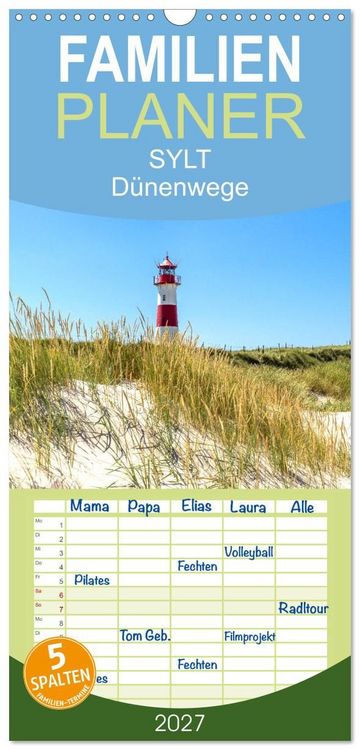 Produktbild: Familienplaner 2027 - SYLT D&uuml;nenwege mit 5 Spalten (Wandkalender, 21 x 45 cm) CALVENDO