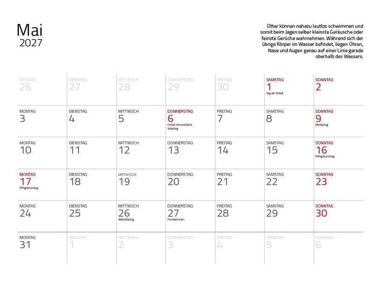 Produktbild: Otter Kalender 2027 Wandkalender Eintragkalender
