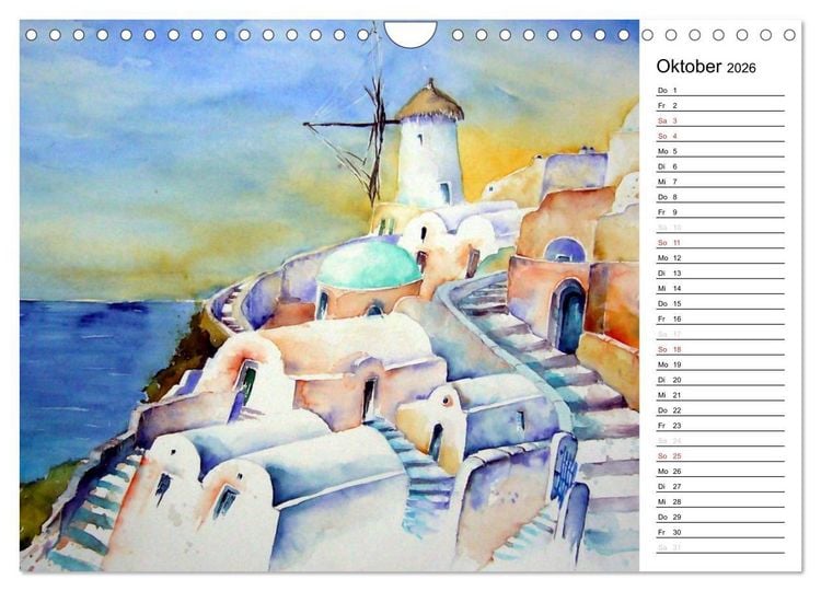 Produktbild: Aquarelle - quer durch Europa (Wandkalender 2026 DIN A4 quer), CALVENDO Monatskalender