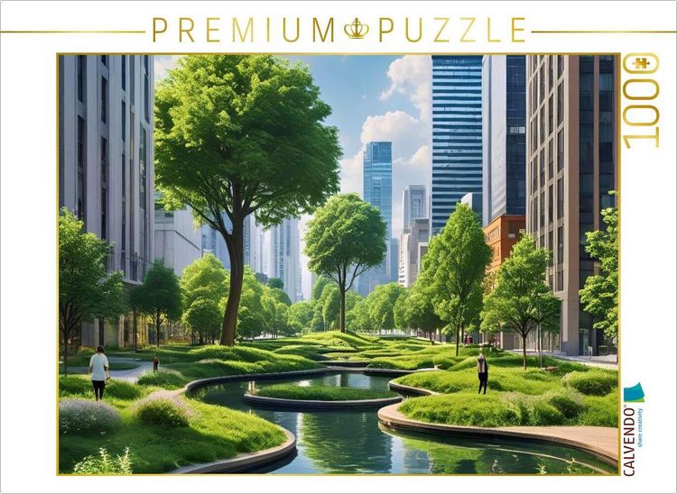 Produktbild: CALVENDO Puzzle Teichanlage mit Stadt | 1000 Teile Lege-Gr&ouml;&szlig;e 64x48cm Foto-Puzzle f&uuml;r gl&uuml;ckliche Stunden