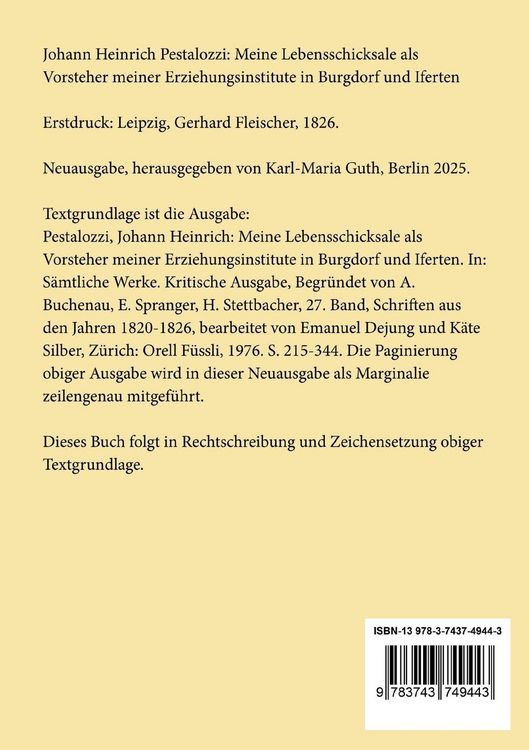 Produktbild: Meine Lebensschicksale als Vorsteher meiner Erziehungsinstitute in Burgdorf und Iferten