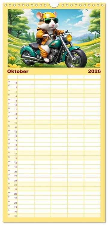 Produktbild: Familienplaner 2026 - Tierische Motorradfahrer mit 5 Spalten (Wandkalender, 21 x 45 cm) CALVENDO