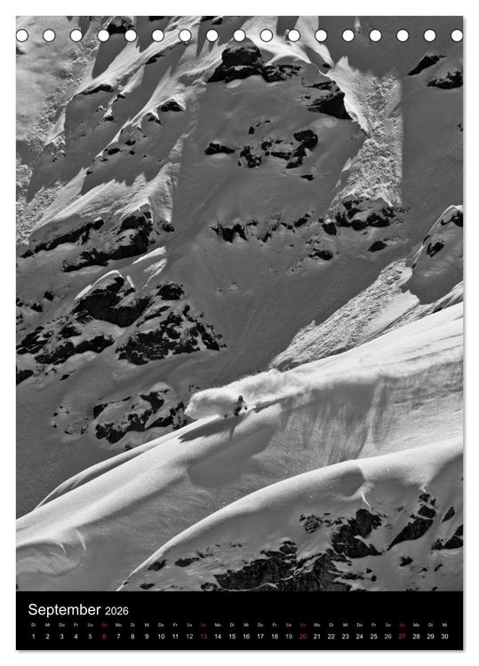 Produktbild: Monochrome Ski (Tischkalender 2026 DIN A5 hoch), CALVENDO Monatskalender