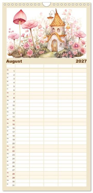 Produktbild: Familienplaner 2027 - M&auml;rchenhafte Feenh&auml;uschen mit 5 Spalten (Wandkalender, 21 x 45 cm) CALVENDO
