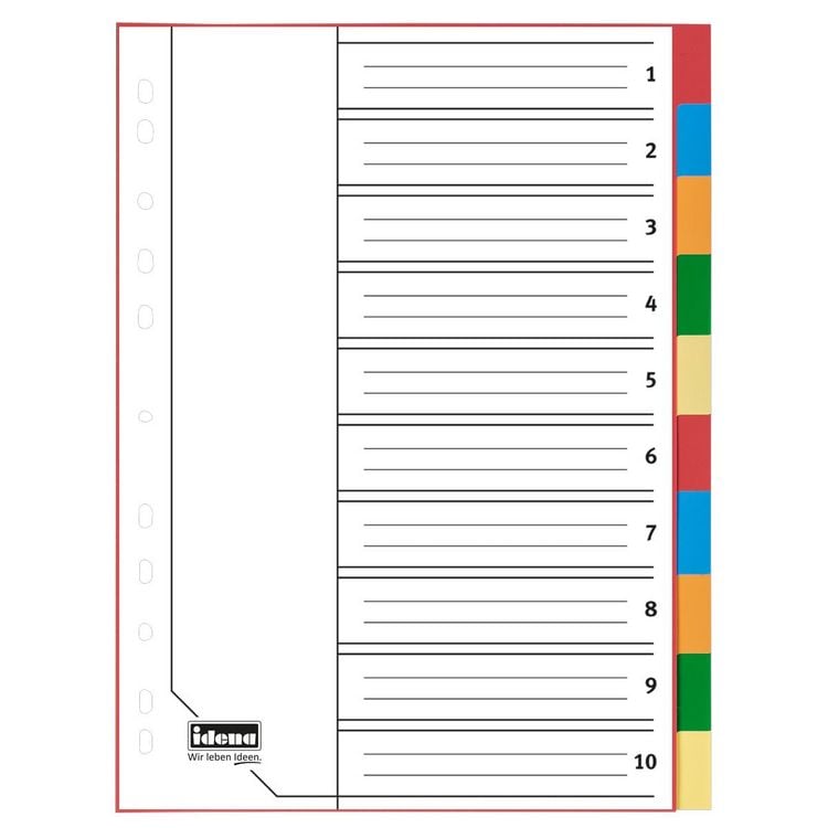 Produktbild: Idena Register aus Kunststoff 120&micro; 2x5 Farben DIN A4 10-teilig