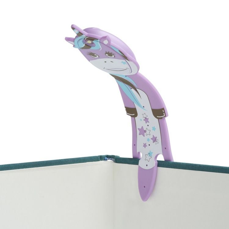 Produktbild: Flexilight Pals Leselicht (Einhorn) - lila - 2 in 1 Leselampe & Lesezeichen - LED Leselicht - Geschenk für Leser, Buchliebhaber - Deutsche Ausgabe