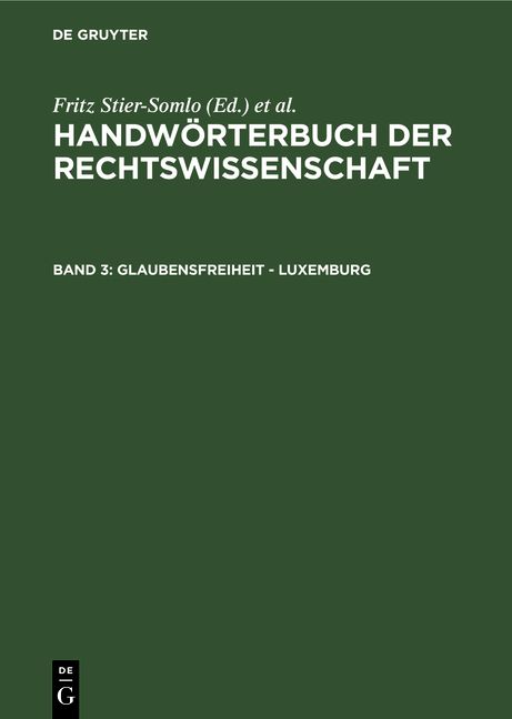 Produktbild: Handw&ouml;rterbuch der Rechtswissenschaft / Glaubensfreiheit - Luxemburg