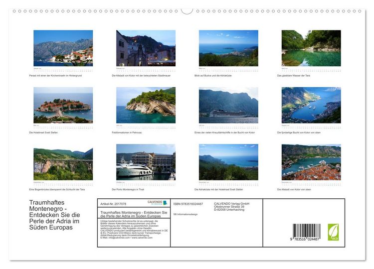 Produktbild: Traumhaftes Montenegro - Entdecken Sie die Perle der Adria im S&uuml;den Europas (hochwertiger Premium Wandkalender 2026 DIN A2 quer), Kunstdruck in Hochglanz