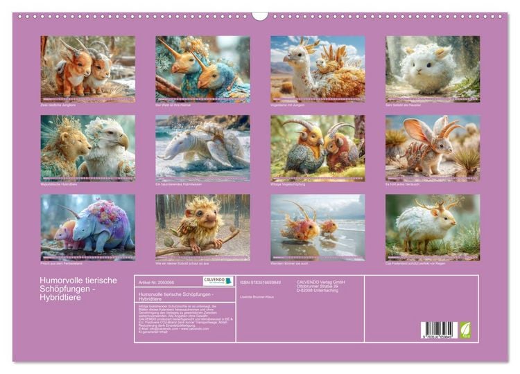 Produktbild: Humorvolle tierische Sch&ouml;pfungen - Hybridtiere (Wandkalender 2026 DIN A2 quer), CALVENDO Monatskalender