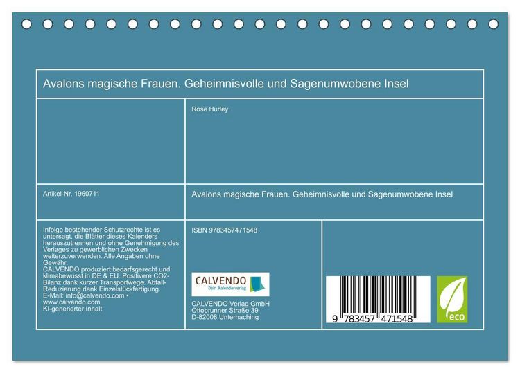 Produktbild: Avalons magische Frauen. Geheimnisvolle und Sagenumwobene Insel (Tischkalender 2026 DIN A5 quer), CALVENDO Monatskalender