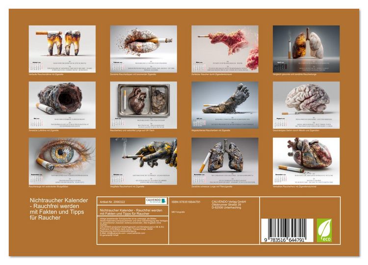 Produktbild: Nichtraucher Kalender - Rauchfrei werden mit Fakten und Tipps f&uuml;r Raucher (Wandkalender 2026 DIN A4 quer), CALVENDO Monatskalender
