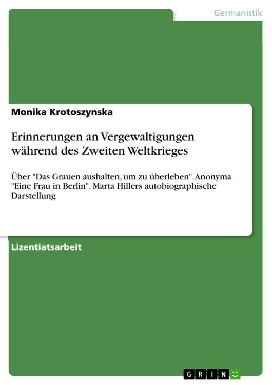 Produktbild: Erinnerungen an Vergewaltigungen w&auml;hrend des Zweiten Weltkrieges