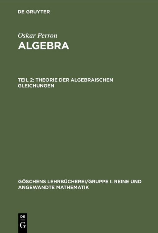 Produktbild: Theorie der algebraischen Gleichungen