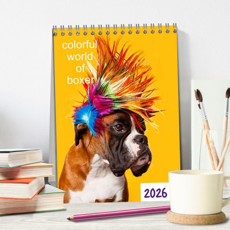 Produktbild: colorful world of boxer 2026 (Tischkalender 2026 DIN A5 hoch), CALVENDO Monatskalender