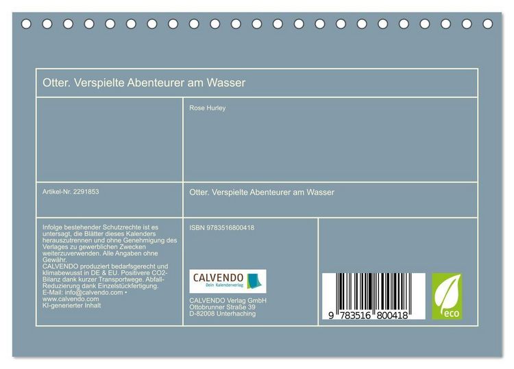 Produktbild: Otter. Verspielte Abenteurer am Wasser (Tischkalender 2027 DIN A5 quer), CALVENDO Monatskalender