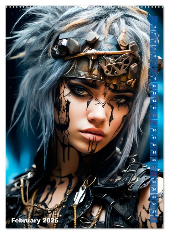 Produktbild: ROCK LADIES Cyber, goth, punk and more (High Quality Premium Wall Calendar 2026 DIN A2 portrait),CALVENDO 12 Month Wall Calendar