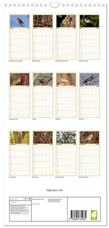 Produktbild: Familienplaner 2027 - V&ouml;gel ganz nah mit 5 Spalten (Wandkalender, 21 x 45 cm) CALVENDO