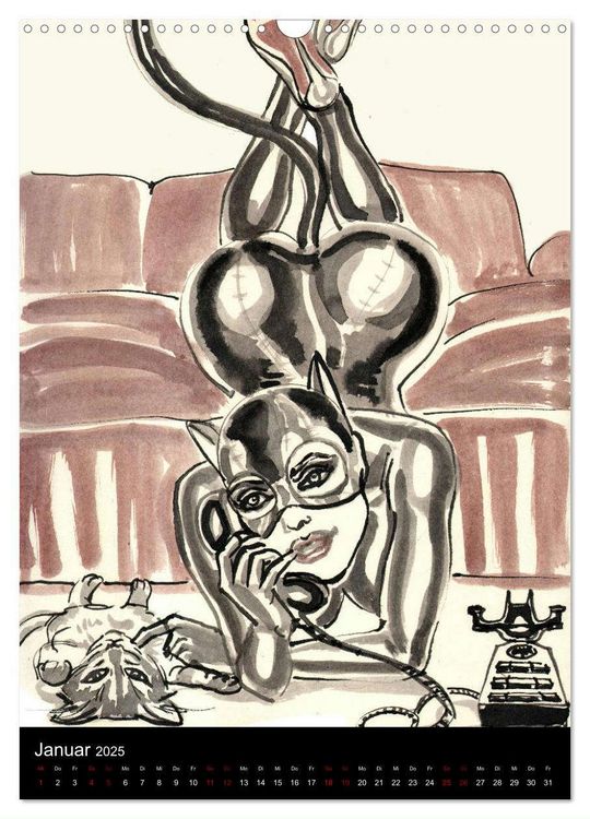 Produktbild: Kesse Mietzen - Burlesque cats II - mit flotten Linien gezeichnete Pin-up Katzen (Wandkalender 2025 DIN A3 hoch), CALVENDO Monatskalender