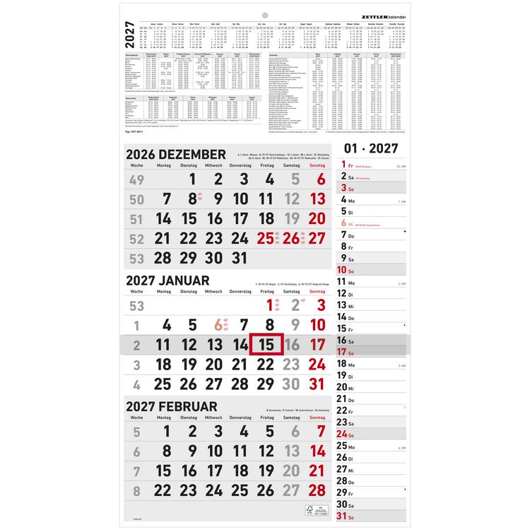 Produktbild: 3-Monatskalender Kombi 2027