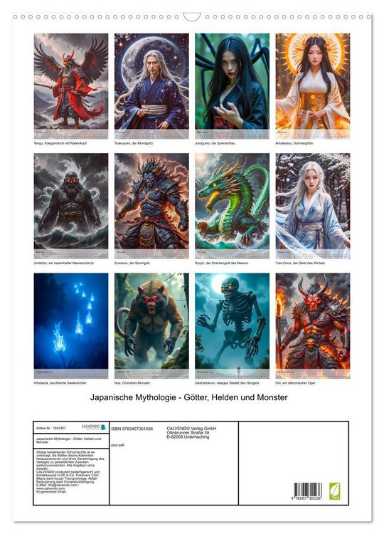 Produktbild: Japanische Mythologie - G&ouml;tter, Helden und Monster (Wandkalender 2026 DIN A2 hoch), CALVENDO Monatskalender