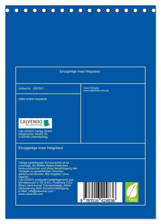 Produktbild: Einzigartige Insel Helgoland (Tischkalender 2026 DIN A5 hoch), CALVENDO Monatskalender