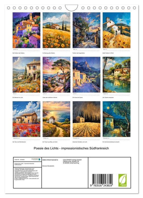 Produktbild: Poesie des Lichts - impressionistisches S&uuml;dfrankreich (Wandkalender 2026 DIN A4 hoch), CALVENDO Monatskalender