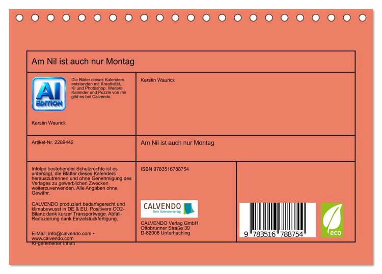 Produktbild: Am Nil ist auch nur Montag (Tischkalender 2027 DIN A5 quer), CALVENDO Monatskalender